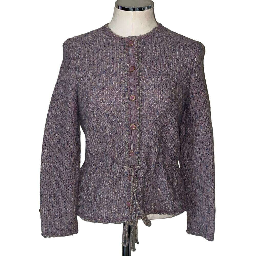 Vintage Castleberry Multicolor Tweed Knit Button Front Cardigan Sweater Jacket